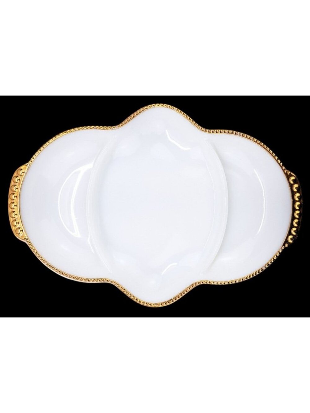 Vintage Fire-King Anchor Hocking Divided Milk Glass Relish Tray Dish Gold Trim